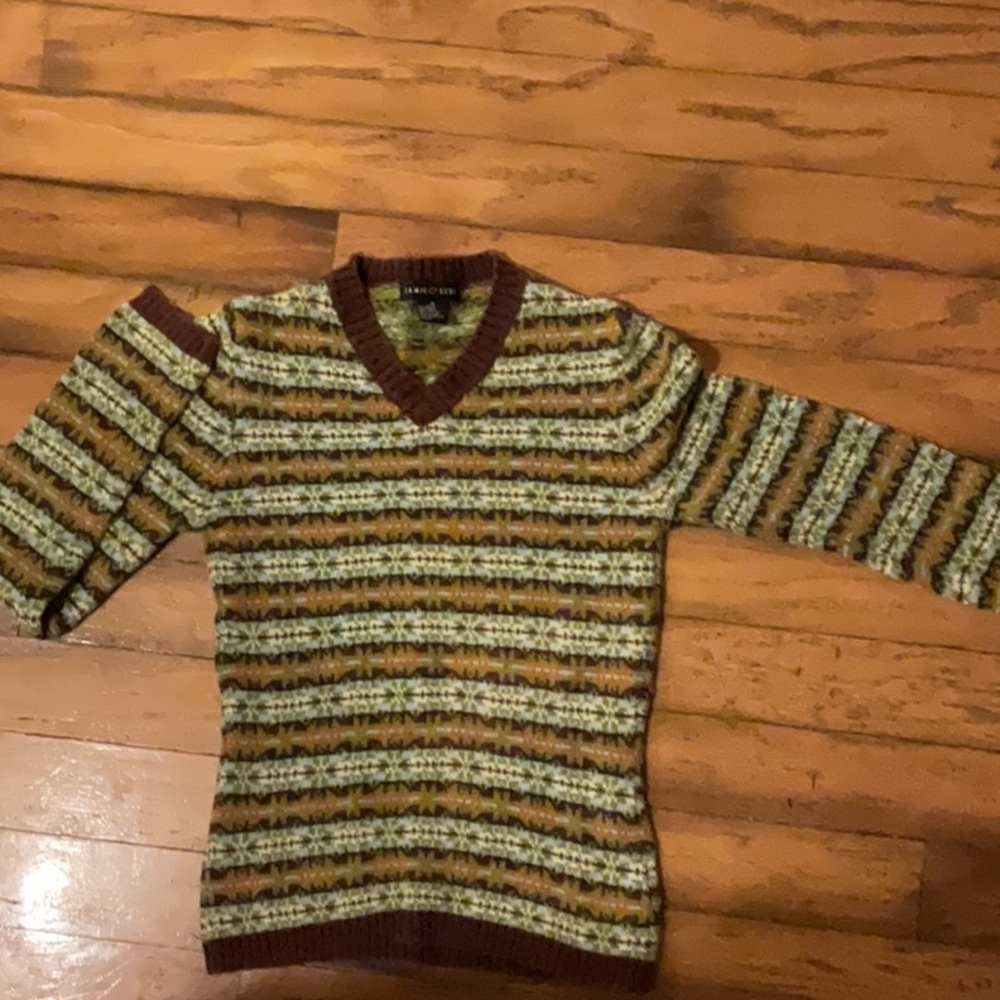 Classic Brown and Green V-Neck Sweater